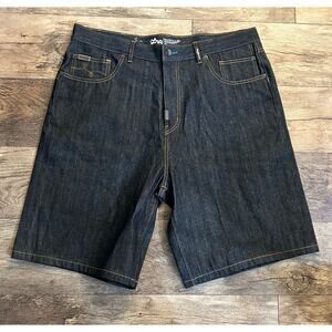 LRG Men’s Size 40 Grass Roots Denim Shorts Jorts Baggy Streetwear Dark Wash Y2K